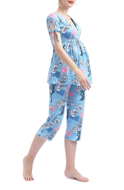 Kimi And Kai Daya Floral Maternity/nursing Pajamas In Multicolored
