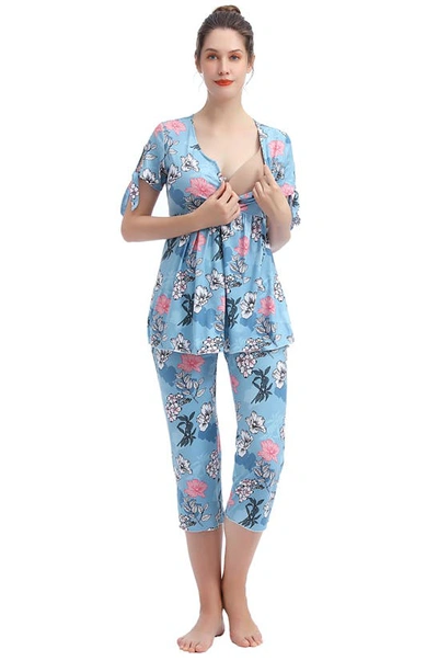 Shop Kimi And Kai Daya Floral Maternity/nursing Pajamas In Multicolored