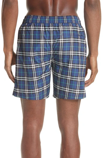 Shop Burberry Guildes New Check Swim Trunks In Blue Canvas