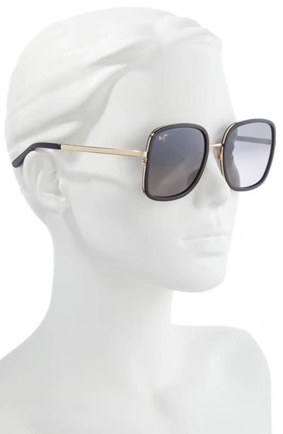 Maui Jim Pua 55mm Polarized Square Sunglasses In Black Gloss With Shiny Gold