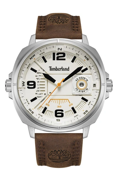 Shop Timberland Breakheart Leather Strap Watch, 47mm In Brown Dark