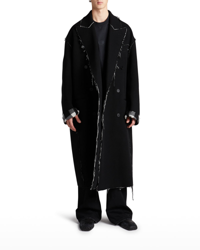 Shop Balenciaga Men's Raw-edge Overcoat In Noir/ecru