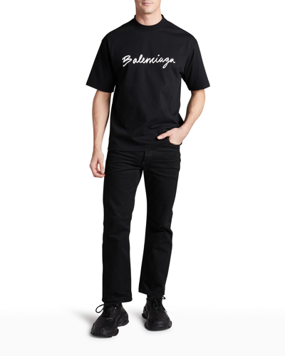 Shop Balenciaga Men's Cropped Slim-fit Jeans In Rubber Bla