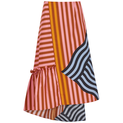 Shop Brøgger Striped Cotton-poplin Midi Skirt In Pink