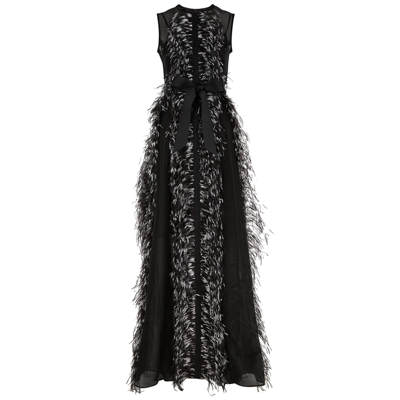 Huishan Zhang Beau Feather And Grosgrain-trimmed Silk-organza Gown In ...