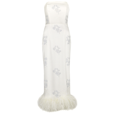 Shop 16arlington Minelli Embellished Feather-trimmed Dress In White