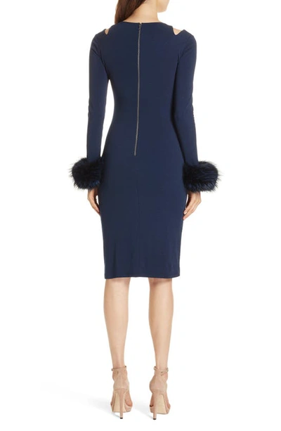 Shop Alice And Olivia Tabitha Genuine Fox Fur Cuff Dress In Sapphire