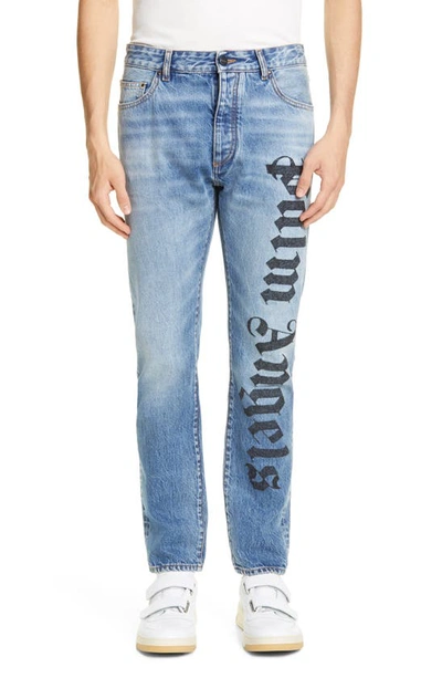Shop Palm Angels Needled Logo Jeans In Light Wash