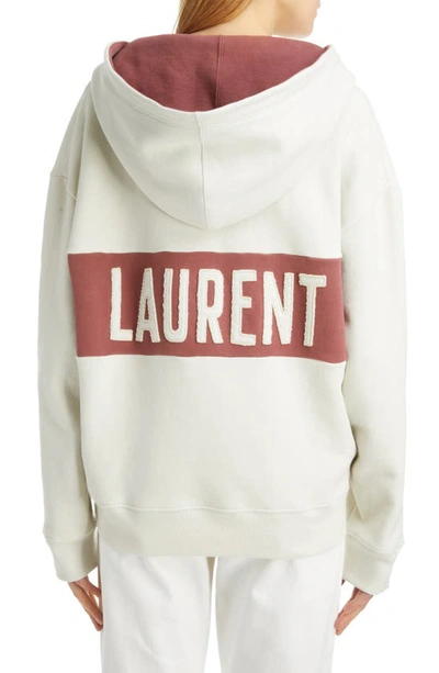 Shop Saint Laurent Lace-up Logo Hoodie In Dirty Creme/ Bordeaux