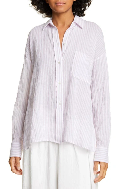 Shop Vince Double Bar Stripe Button-up Stretch Cotton Blouse In Orchid Musk