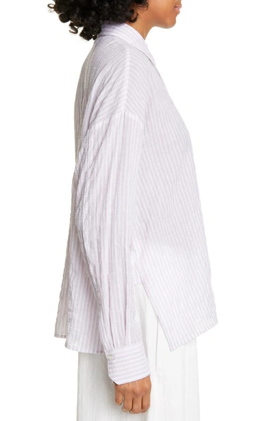 Shop Vince Double Bar Stripe Button-up Stretch Cotton Blouse In Orchid Musk