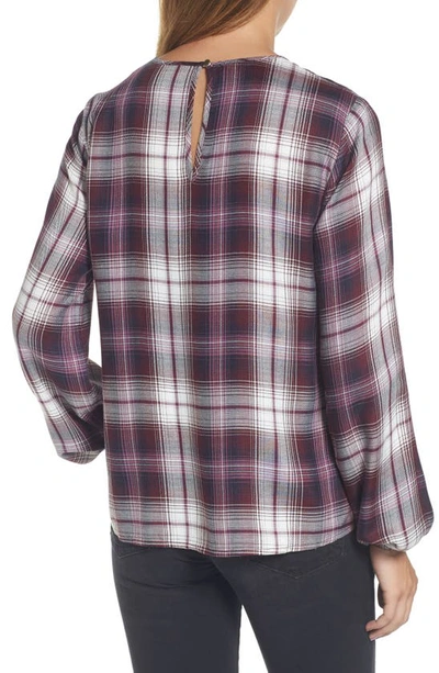 Bobeau Plaid Ruffle Top In Purple Plaid