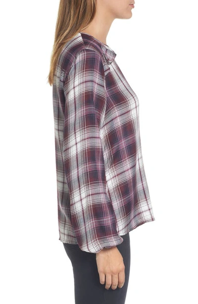Bobeau Plaid Ruffle Top In Purple Plaid