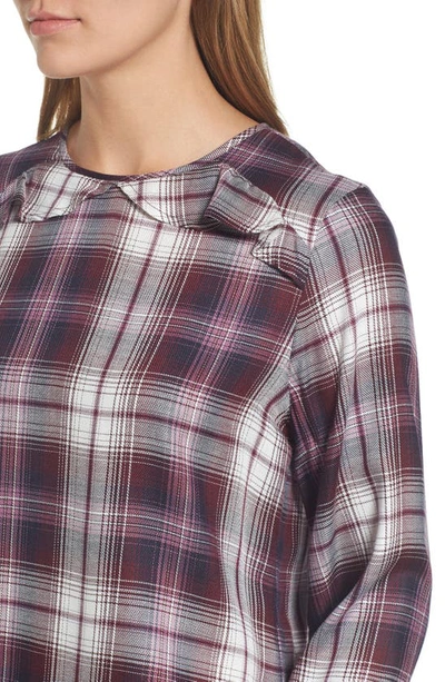 Bobeau Plaid Ruffle Top In Purple Plaid