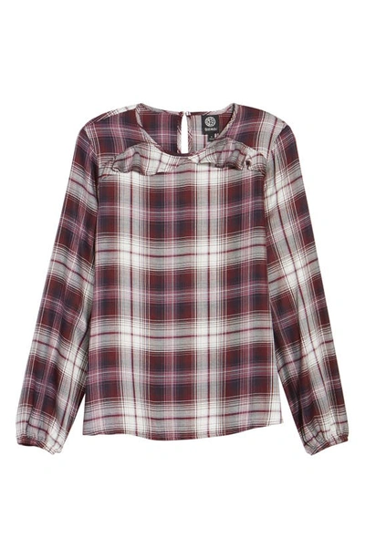 Bobeau Plaid Ruffle Top In Purple Plaid