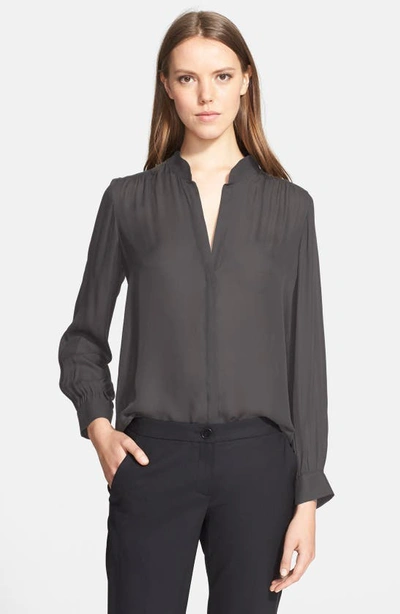 Shop L Agence Lagence Bianca Band Collar Silk Blouse In Black