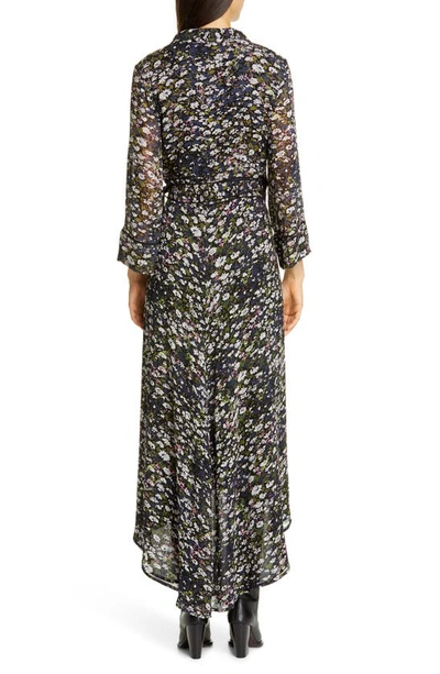 Shop Ganni Floral Print Georgette Midi Wrap Dress In Black