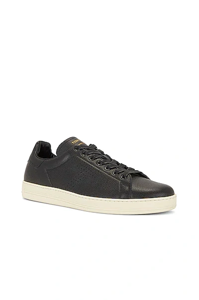 Shop Tom Ford Grain Leather Low Top Sneaker In Black