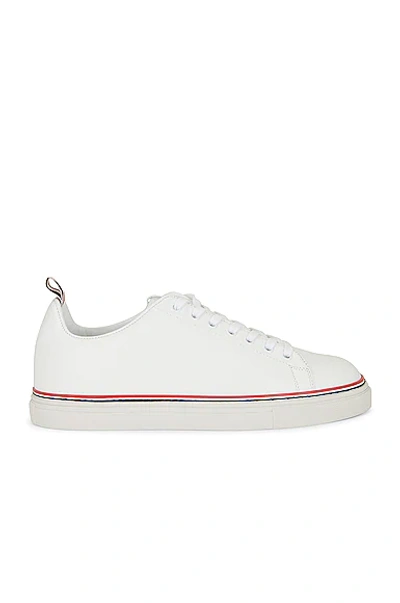 Shop Thom Browne Leather Tennis Shoe In White