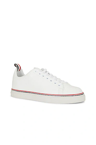 Shop Thom Browne Leather Tennis Shoe In White