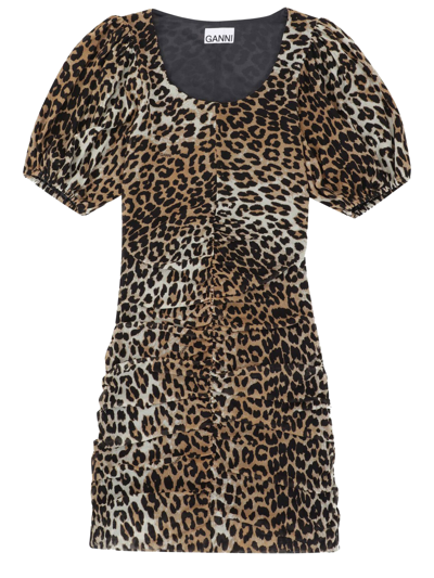 Shop Ganni Animalier Ruched Dress In Leopardato