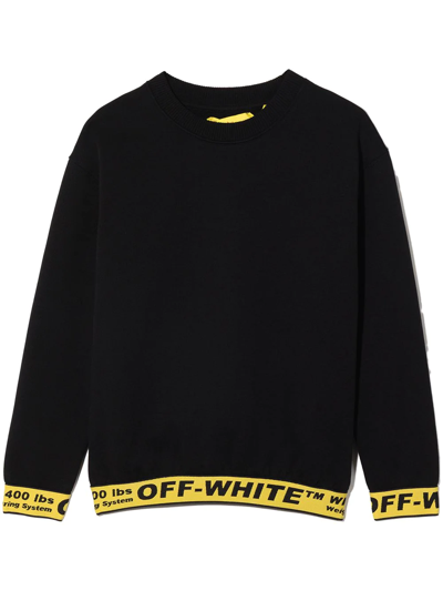 Shop Off-white Logo-tape Crew Neck Sweatshirt In Black