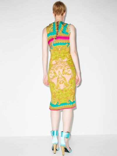 Shop Versace Barocco Goddess-print Midi Dress In Grün