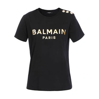 Shop Balmain Short Sleeves 3 Buttons T-shirt In Noir Or