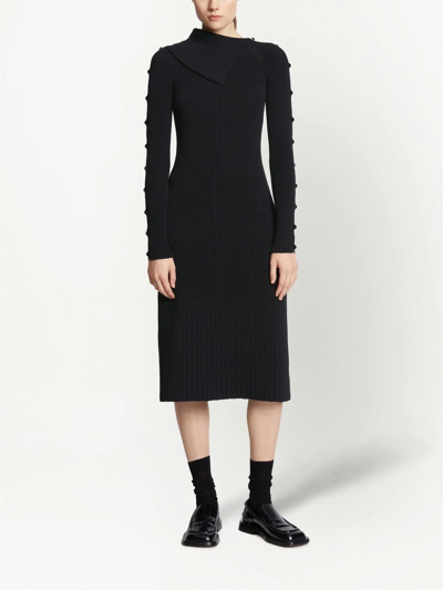Proenza Schouler Button Keyhole-sleeve Rib Midi Dress In Schwarz