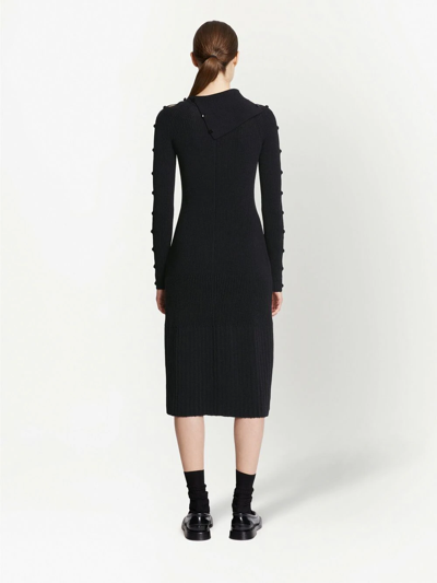 Proenza Schouler Button Keyhole-sleeve Rib Midi Dress In Schwarz