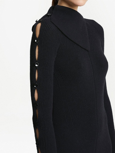 Proenza Schouler Button Keyhole-sleeve Rib Midi Dress In Schwarz