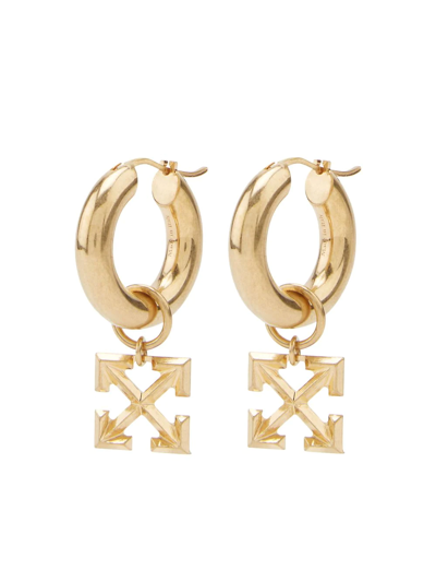 Shop Off-white Arrows Charm Hoop Earrings In Gold