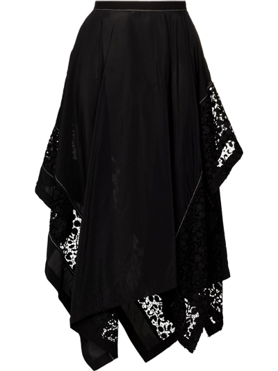 Jw Anderson Asymmetric Corded Lace-trimmed Taffeta Skirt In Schwarz
