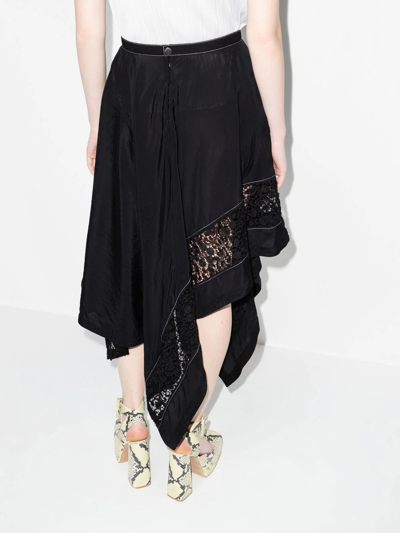 Jw Anderson Asymmetric Corded Lace-trimmed Taffeta Skirt In Schwarz