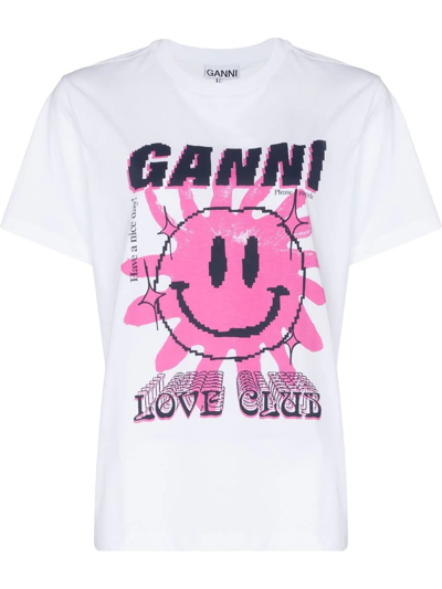Shop Ganni Logo-print Cotton T-shirt In White