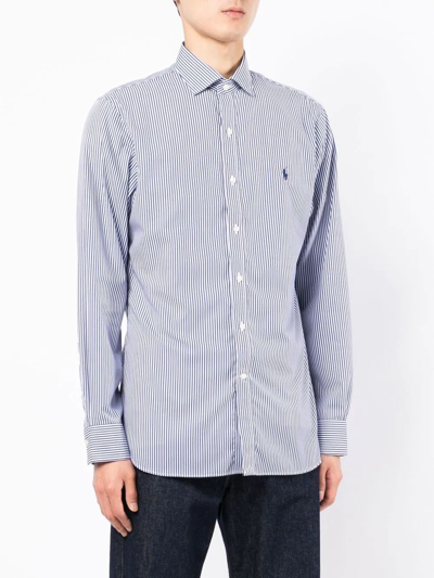 Shop Polo Ralph Lauren Pinstriped Button-down Shirt In Blue