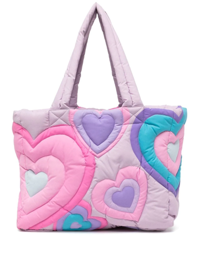Erl Purple Heart Print Puffer Tote Bag
