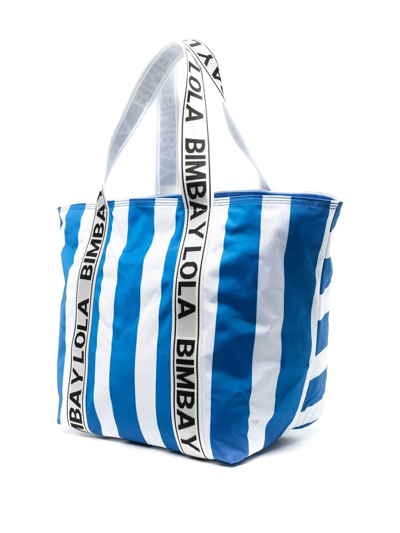 Bimba Y Lola Large Striped Tote Bag In Blue