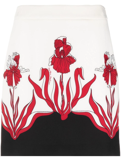 Shop Boutique Moschino Floral-print High-waisted Skirt In White