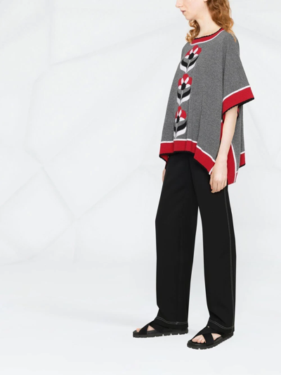 Shop Boutique Moschino Intarsia-knit Floral Poncho Top In Grey