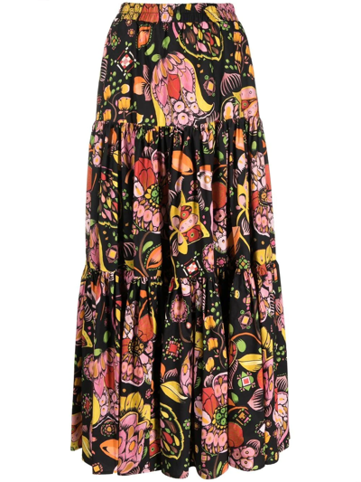 Shop La Doublej Floral-print A-line Skirt In Black