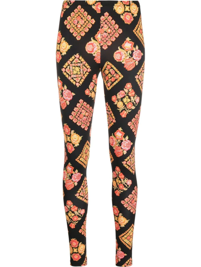 La Doublej Floral-print Stretch-jersey Leggings In Black