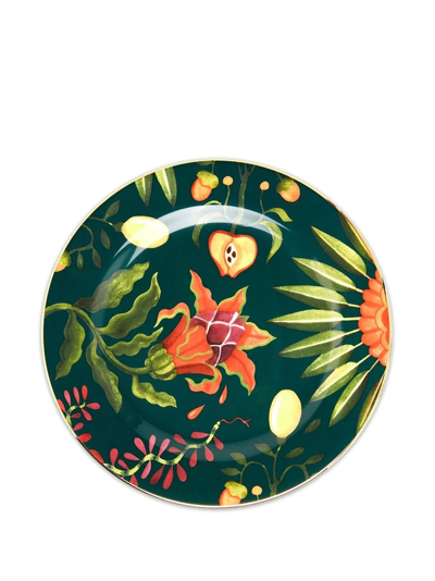 Shop La Doublej Dragonfruit-print Set Of Two Dessert Plates In Green