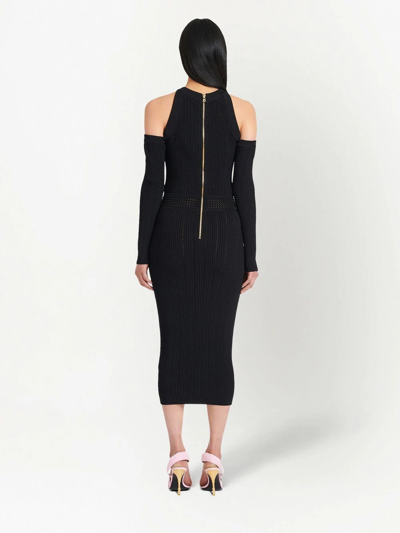 Shop Balmain Cold-shoulder Midi Dress In Black