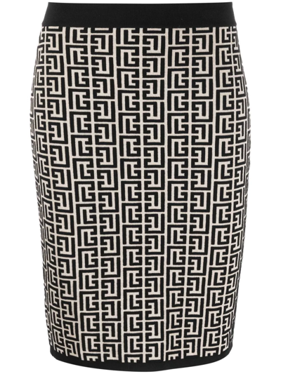 Shop Balmain Monogram Pattern Mini Skirt In Neutrals