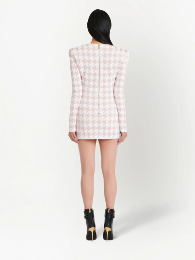 Shop Balmain Houndstooth Double-breasted Mini Dress In White