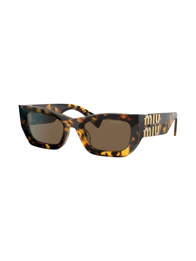 Shop Miu Miu Tortoiseshell Rectangle-frame Sunglasses In Brown