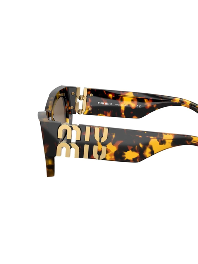 Shop Miu Miu Tortoiseshell Rectangle-frame Sunglasses In Brown