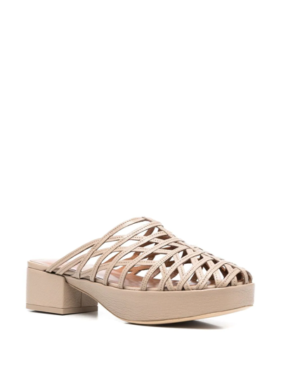 Shop By Far Cage-strap 55mm Platform Mules In Neutrals