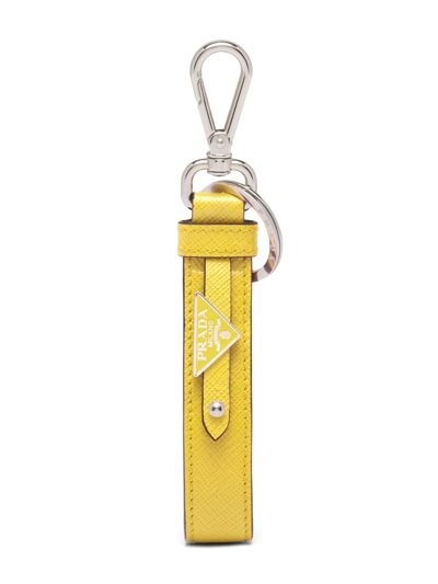 Shop Prada Triangle Logo Keychain In Yellow
